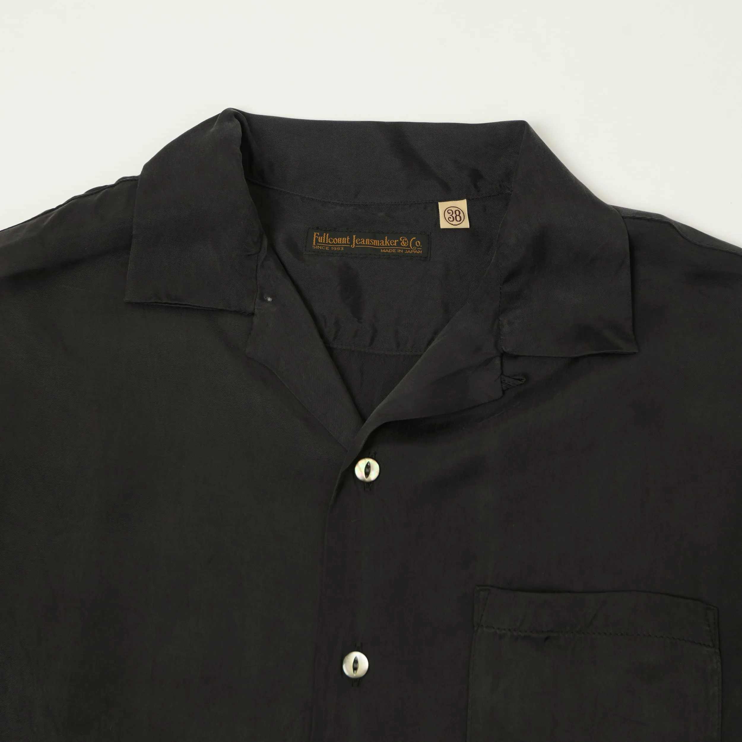 FULLCOUNT 4100 Satin Cupra Open Collar Shirt - Black sold by Son of a Stag product image thumbnail 2