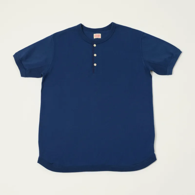 FULLCOUNT 5222H Flat Seam Heavyweight Henley - Navy made by Full Count