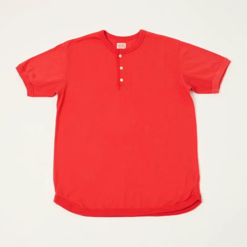 FULLCOUNT 5222H Flat Seam Heavyweight Henley - Red made by Full Count