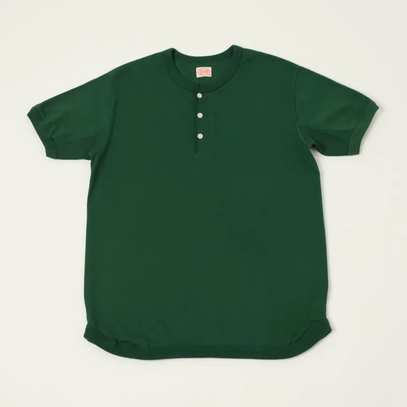 FULLCOUNT 5222H Flat Seam Heavyweight Henley - Dark Green made by Full Count