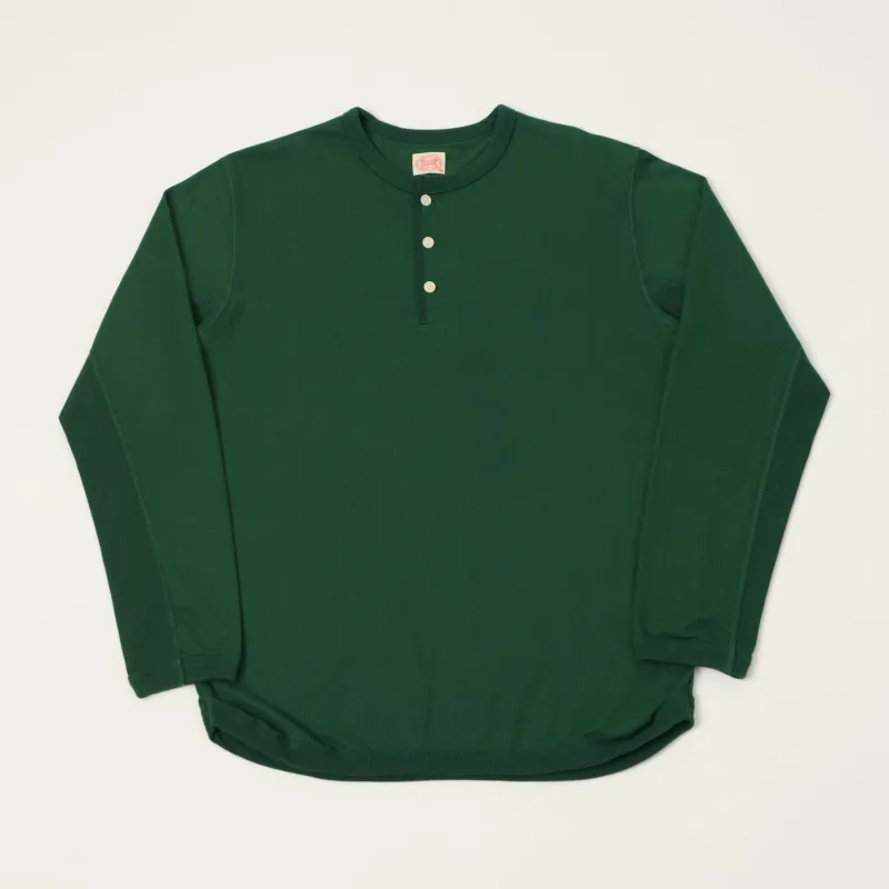 FULLCOUNT 5222LH Flat Seam Heavyweight Henley - Dark Green made by Full Count