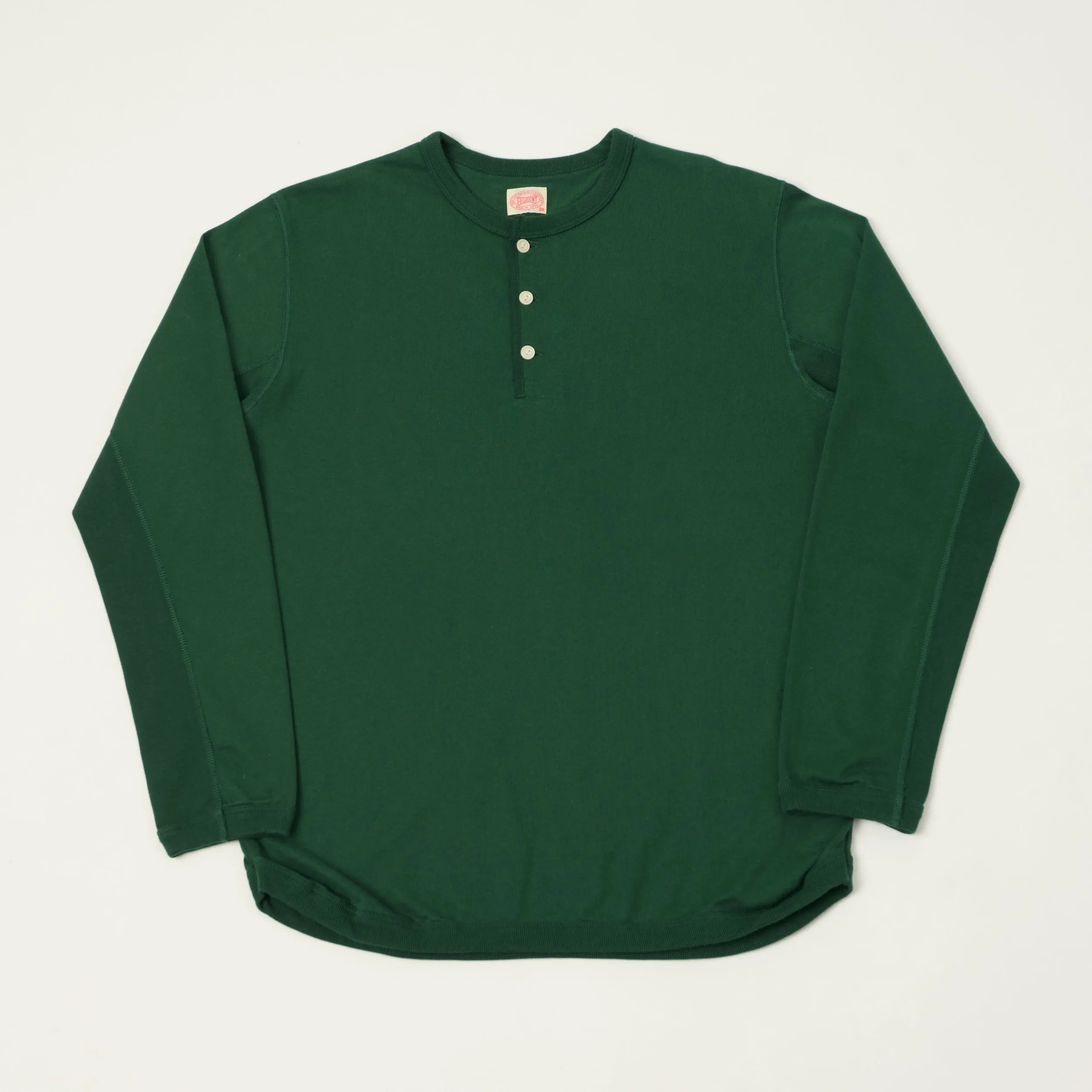 FULLCOUNT 5222LH Flat Seam Heavyweight Henley - Dark Green sold by Son of a Stag