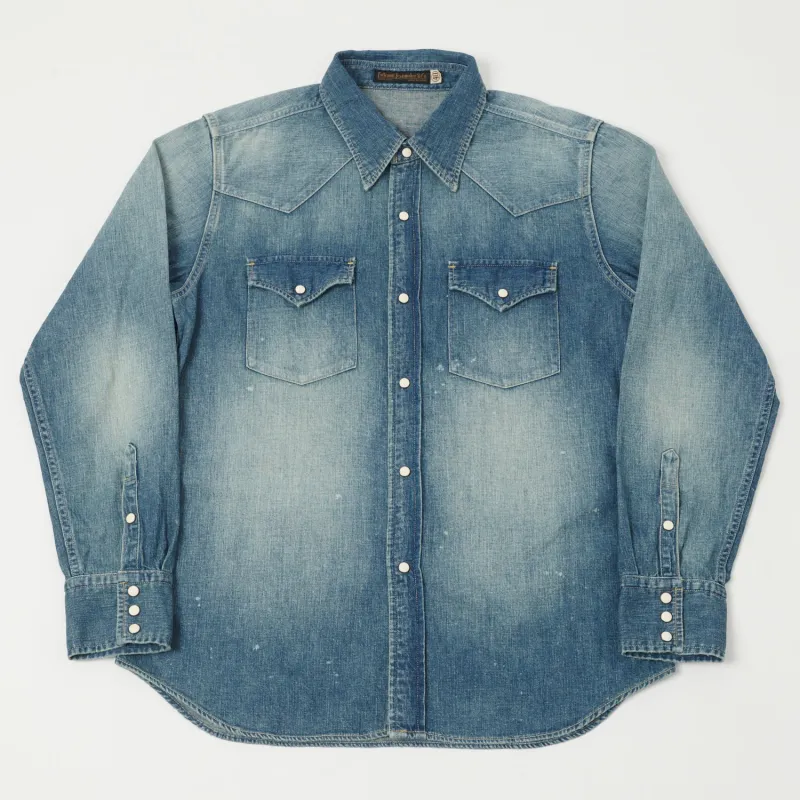 Full Count 4894HW Washed Western Denim Shirt - Rough Heavy Wash made by Full Count