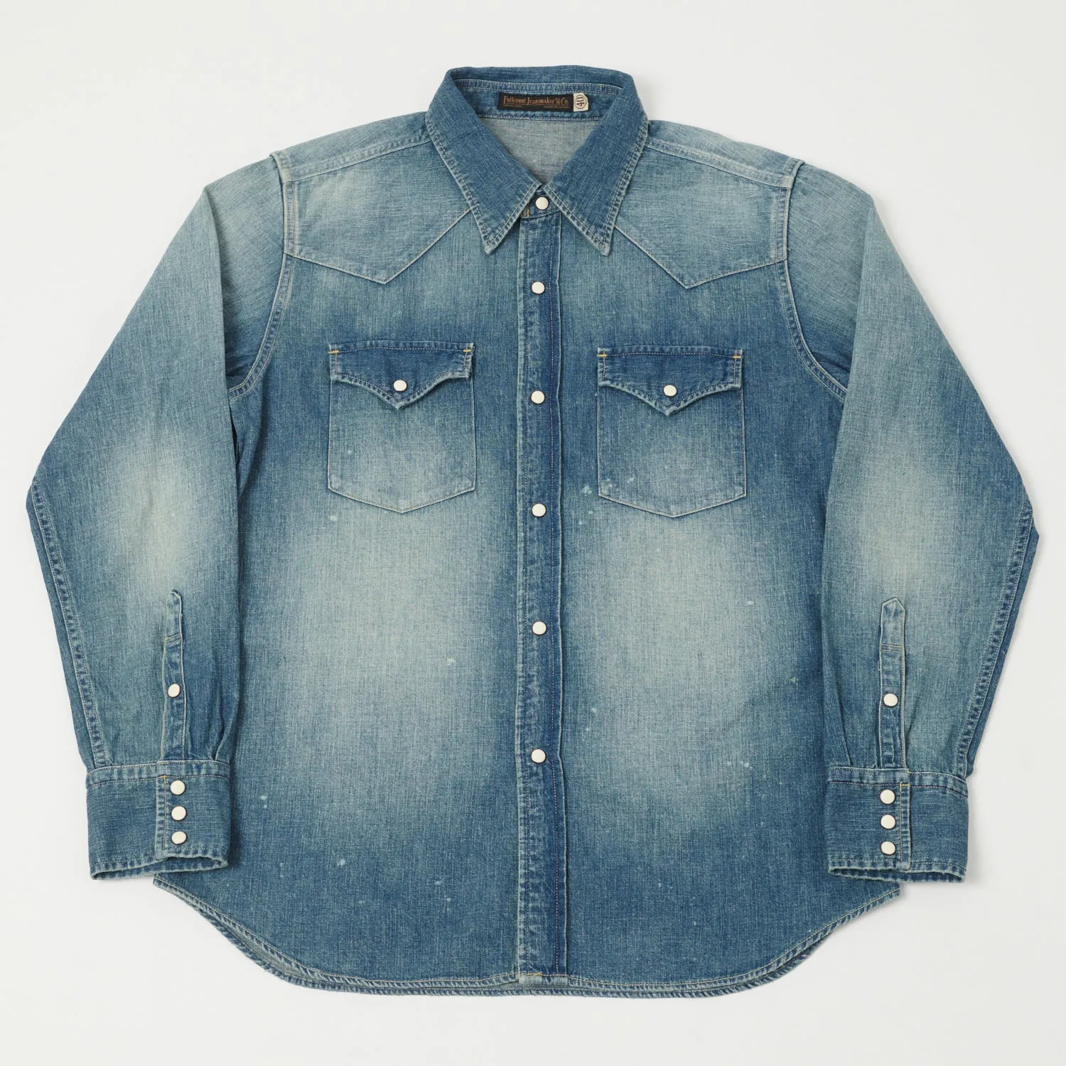 Full Count 4894HW Washed Western Denim Shirt - Rough Heavy Wash sold by Son of a Stag