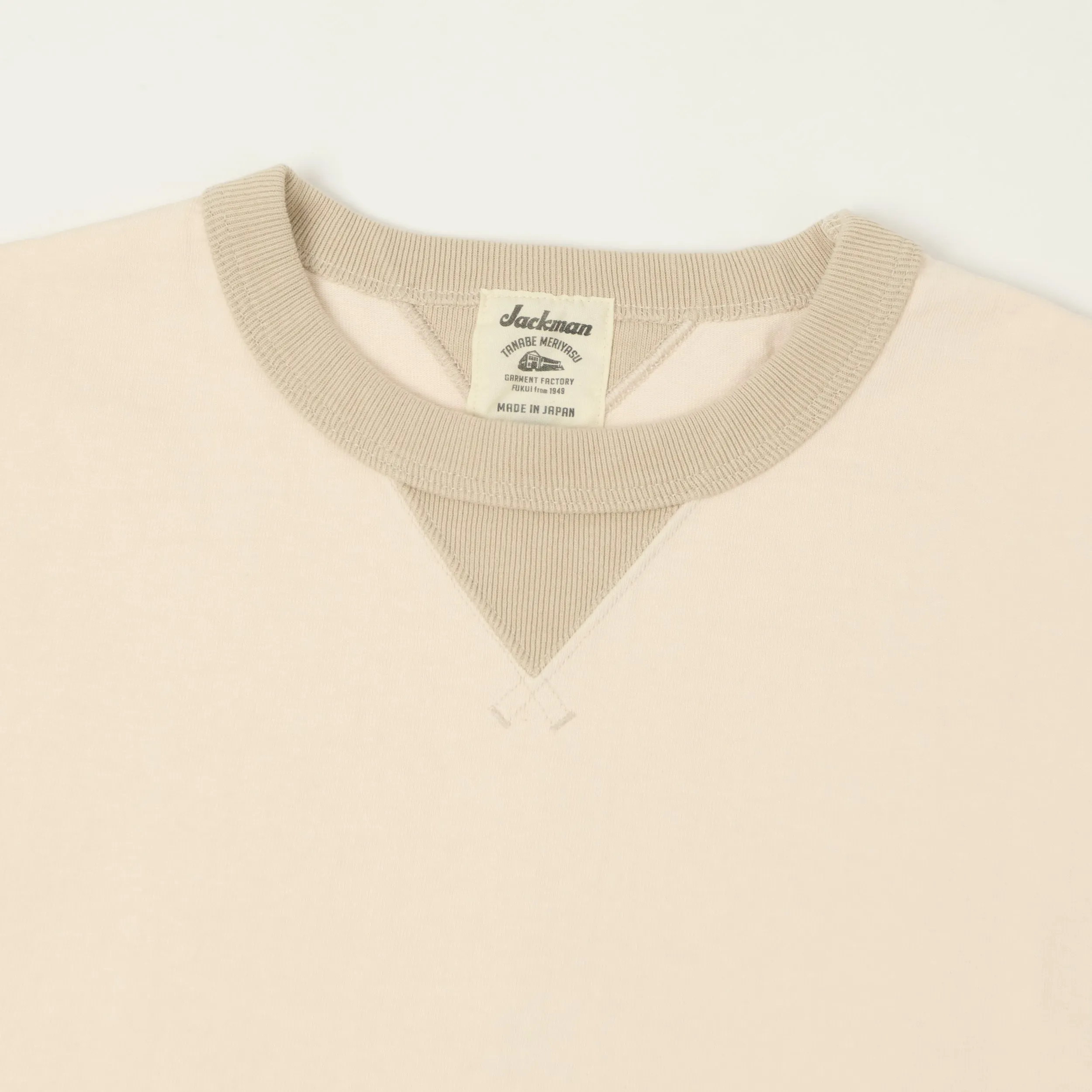 Jackman Dotsume Rib T-Shirt - Shell Pink/Dark Beige sold by Son of a Stag product image thumbnail 2