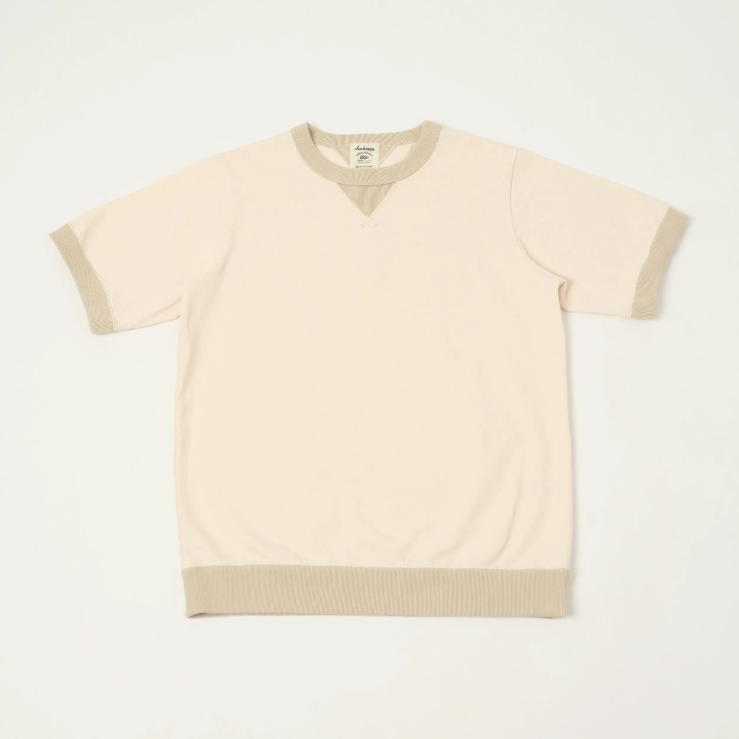 Jackman Dotsume Rib T-Shirt - Shell Pink/Dark Beige sold by Son of a Stag