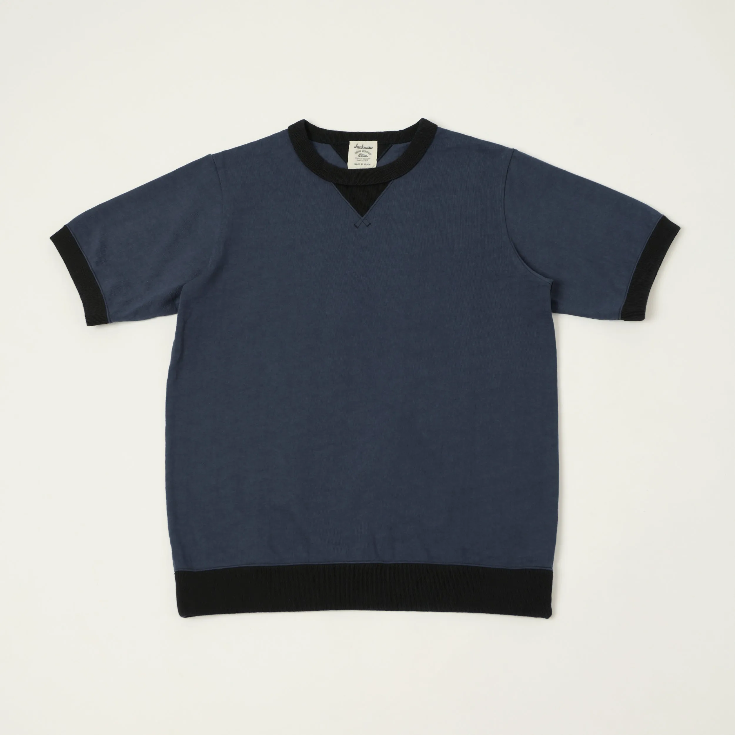 Jackman Dotsume Rib T-Shirt - Royal Navy/Black sold by Son of a Stag