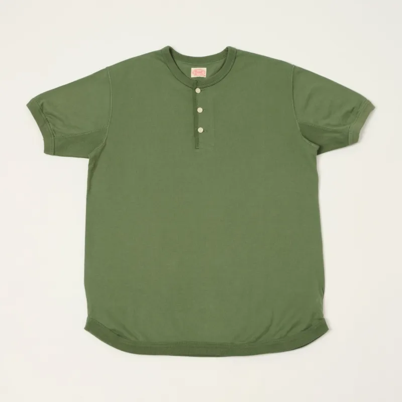 FULLCOUNT 5222H Flat Seam Heavyweight Henley - Evergreen made by Full Count