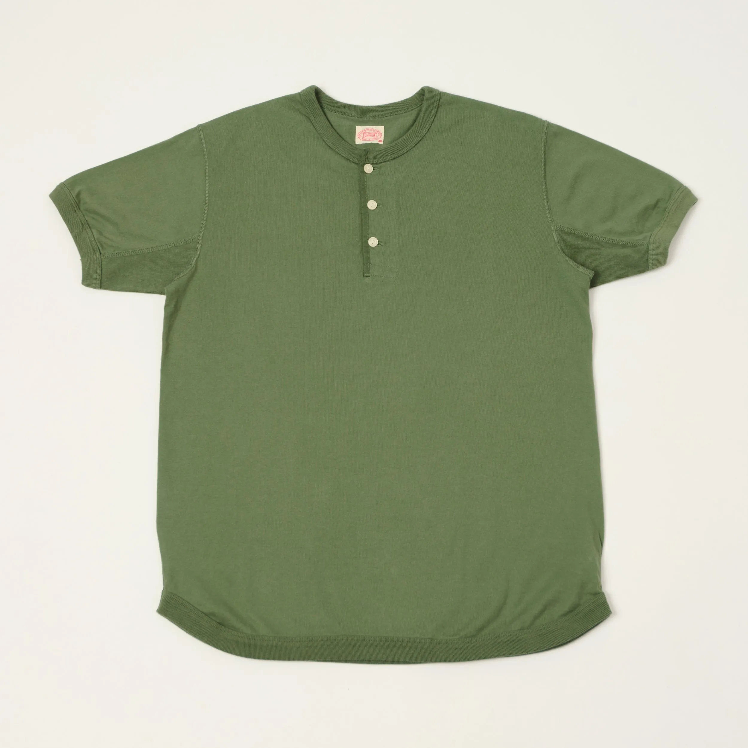 FULLCOUNT 5222H Flat Seam Heavyweight Henley - Evergreen sold by Son of a Stag