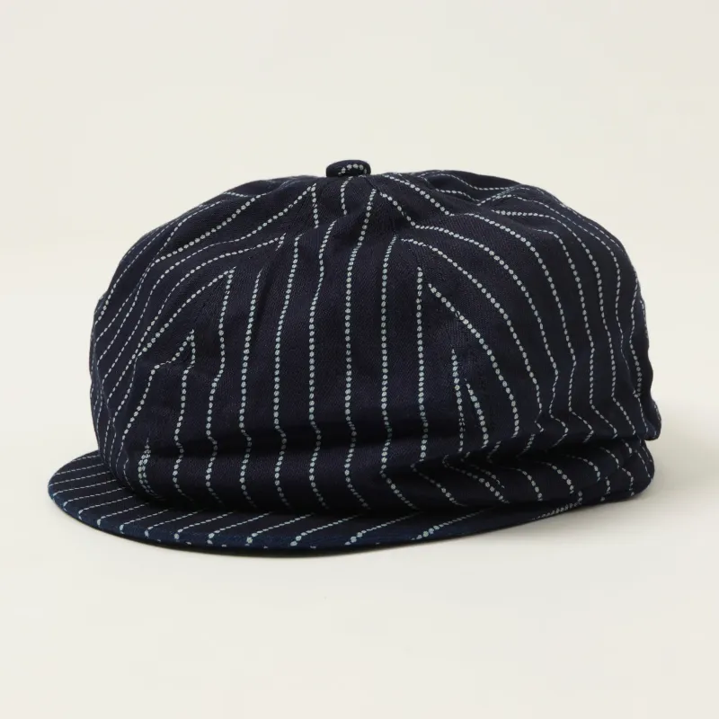 Sugar Cane Wabash Stripe Applejack Cap - Indigo made by Sugar Cane