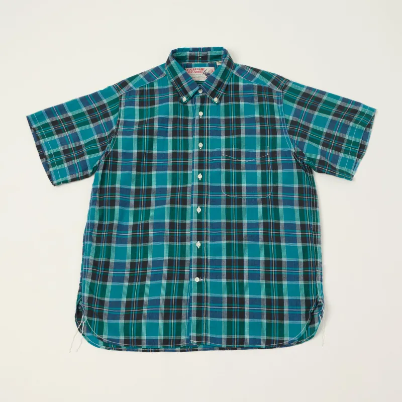 Sugar Cane Madras Button Down Short Sleeve Shirt - Blue made by Sugar Cane