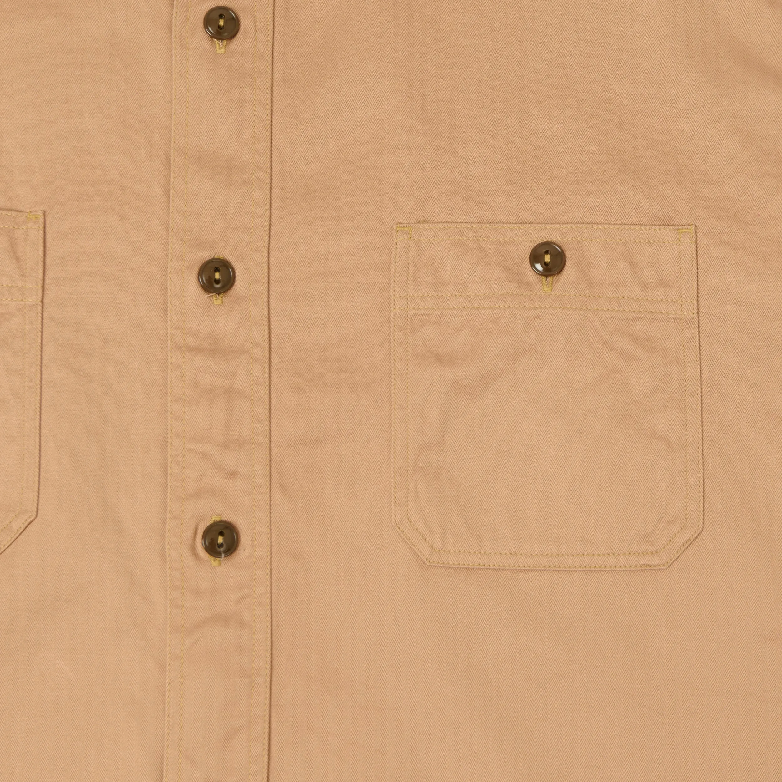 Buzz Rickson's Open Pocket Short Sleeve Herringbone Work Shirt - Beige sold by Son of a Stag product image thumbnail 4