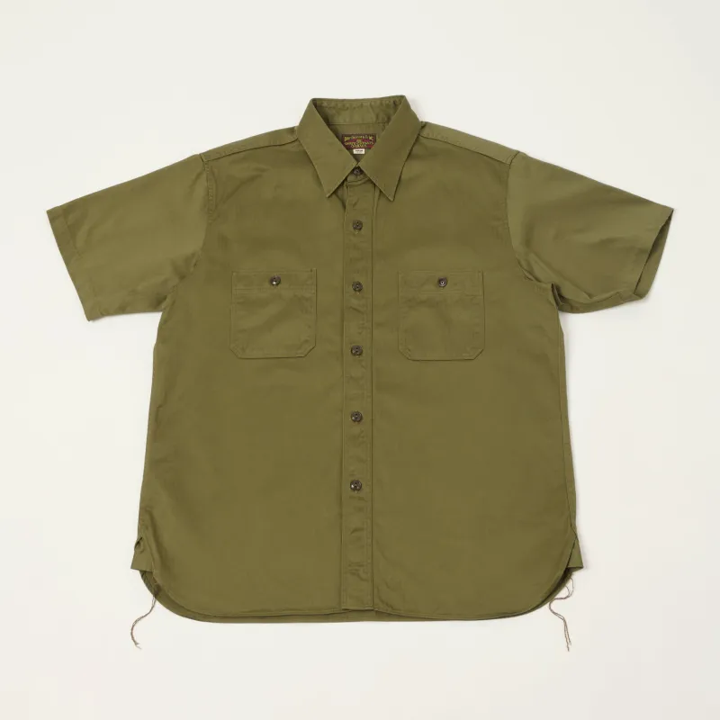 Buzz Rickson's Open Pocket Short Sleeve Herringbone Work Shirt - Olive made by Buzz Rickson’s