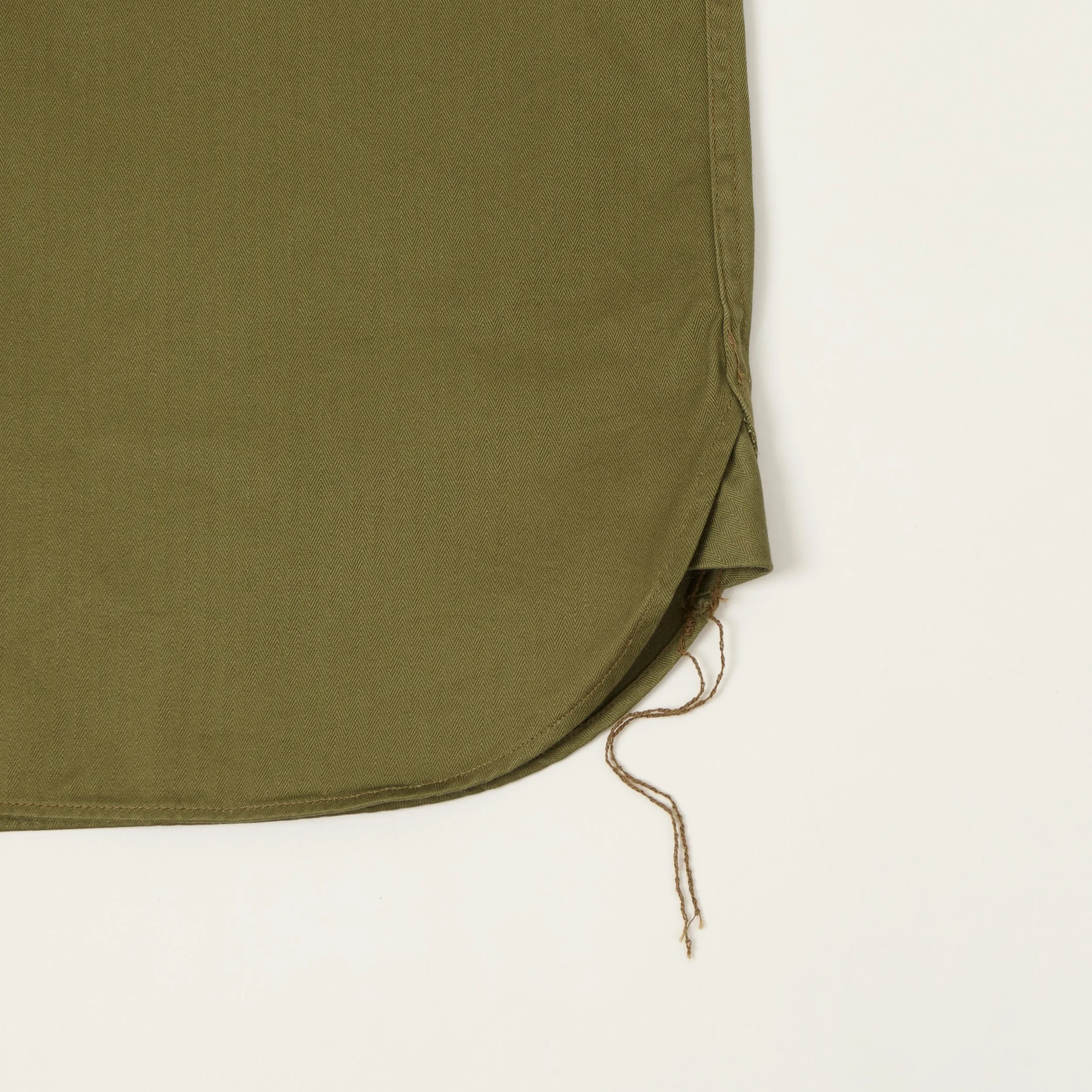 Buzz Rickson's Open Pocket Short Sleeve Herringbone Work Shirt - Olive sold by Son of a Stag product image thumbnail 3