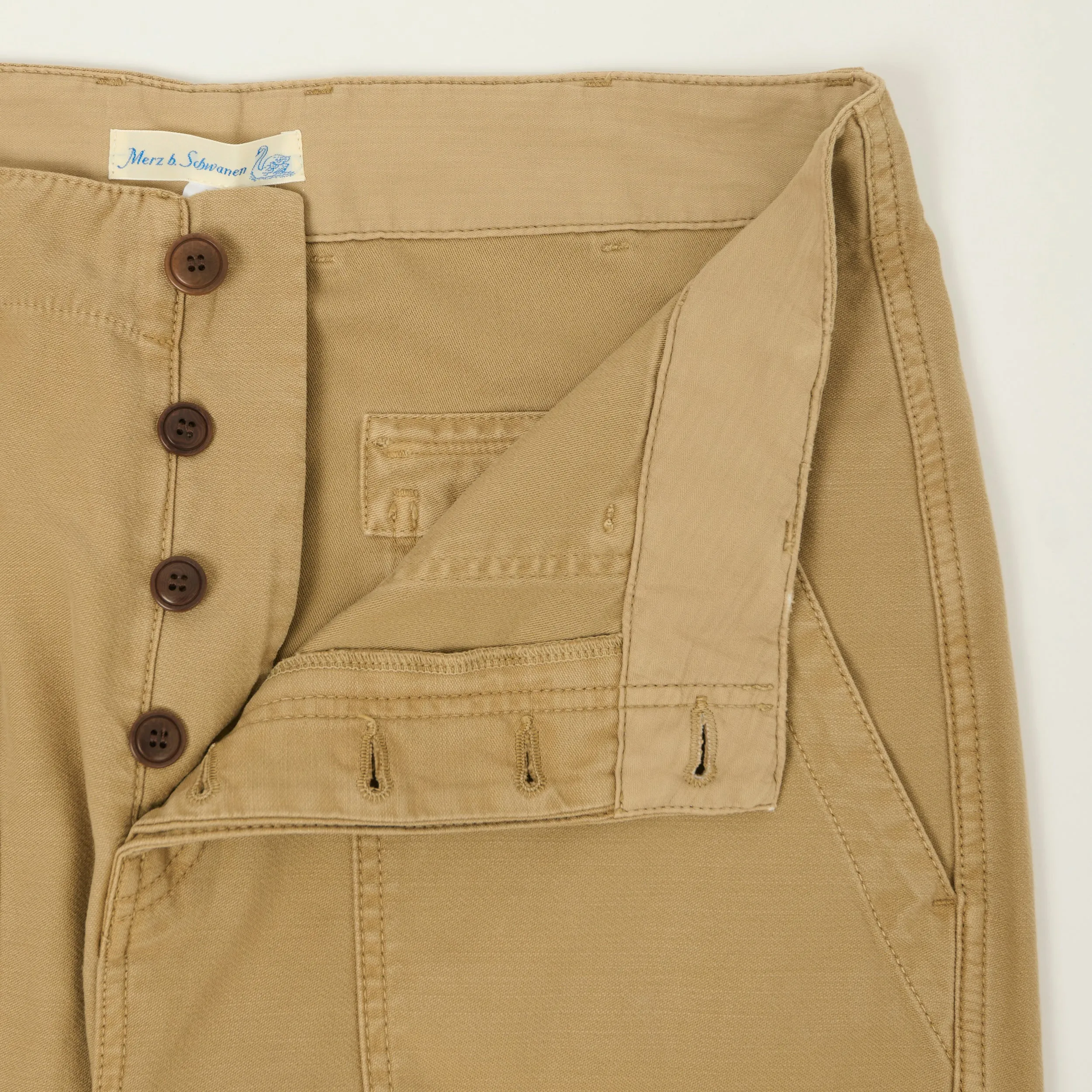Merz b. Schwanen Reverse Sateen Fatigue Pants - Dusted Khaki sold by Son of a Stag product image thumbnail 4