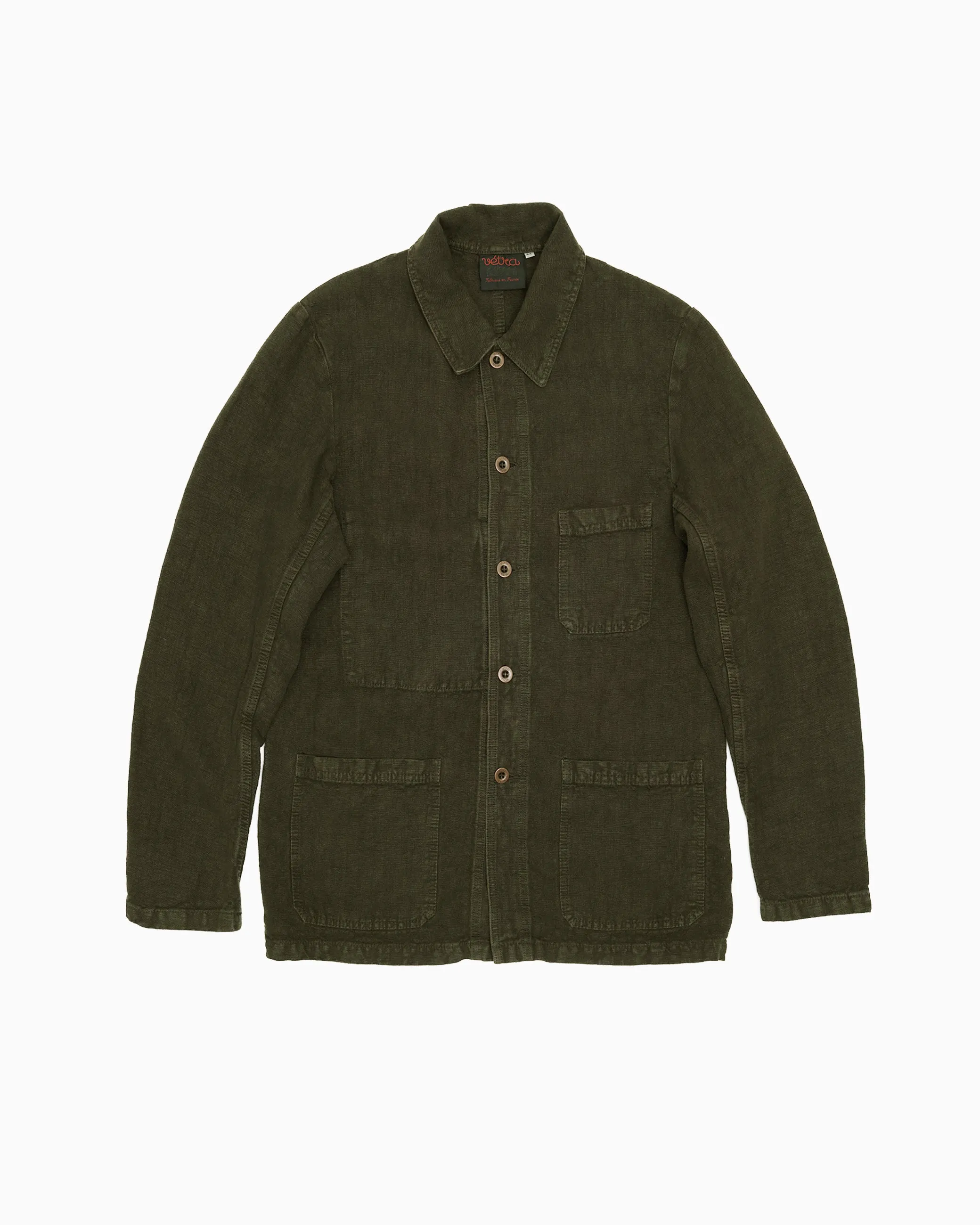 Heavy Linen Workwear Jacket Olive sold by John Simons