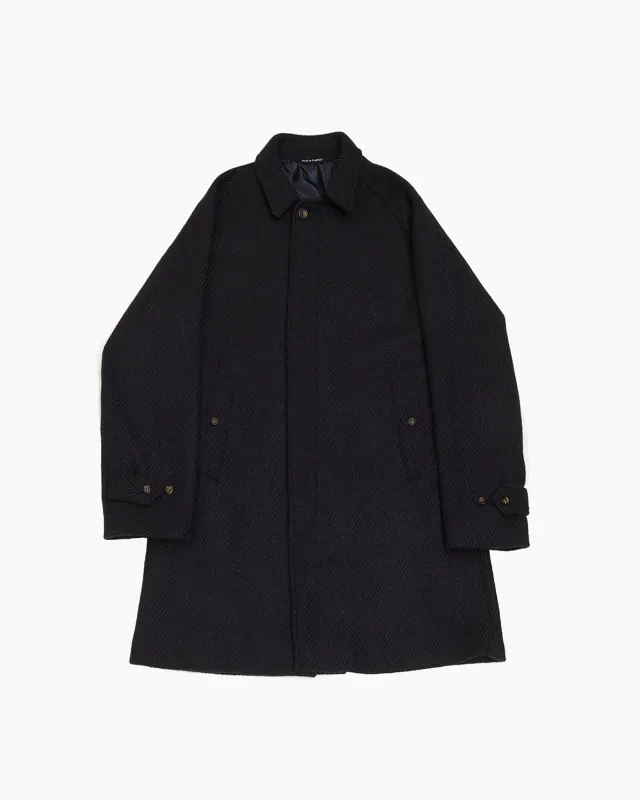 Navy Herringbone Donegal Tweed Overcoat sold by John Simons
