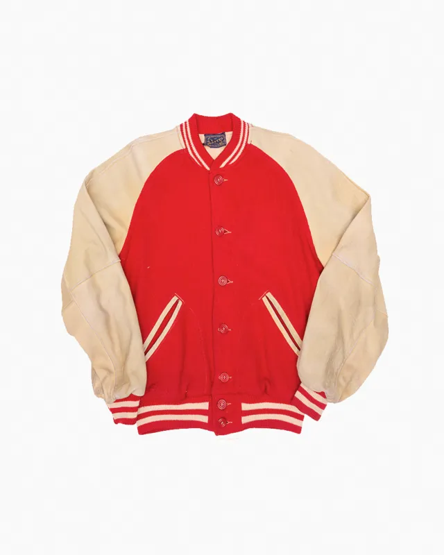 Vintage 1950s Red and Cream Varsity Jacket sold by John Simons