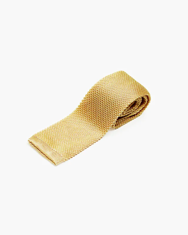 Silk Knitted Tie - Gold sold by John Simons