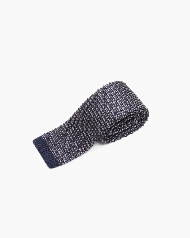 Silk Knitted Tie - Navy & Grey Weave sold by John Simons