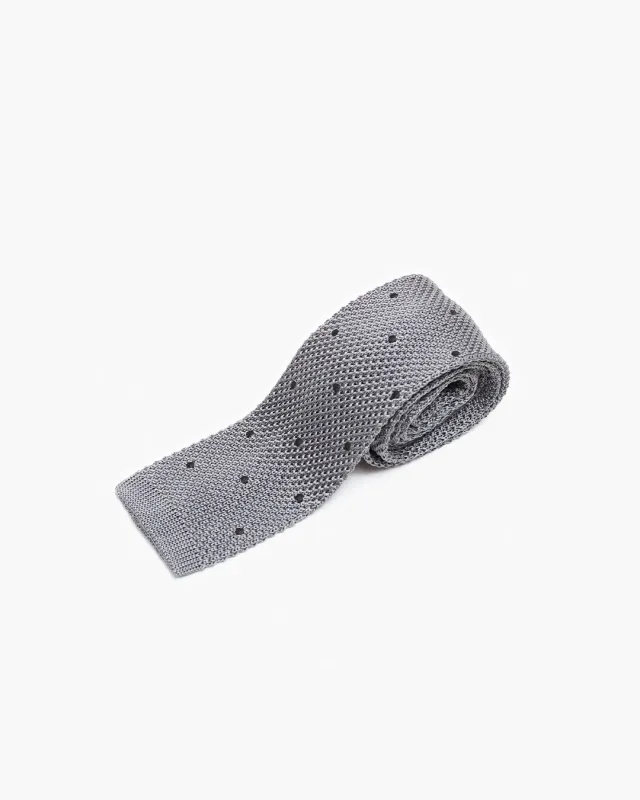 Silk Knitted Tie - Grey & Black Polka Dot made by John Simons