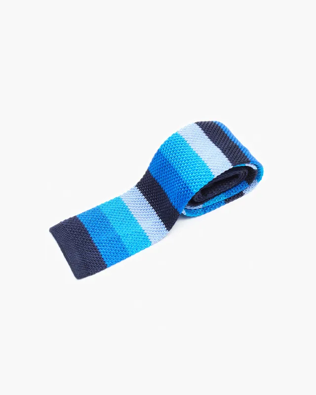 Silk Knitted Tie - Blue Tonal Stripes sold by John Simons