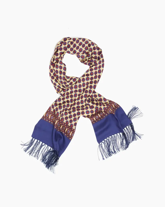 Floral Geometric Navy Fringed Scarf sold by John Simons