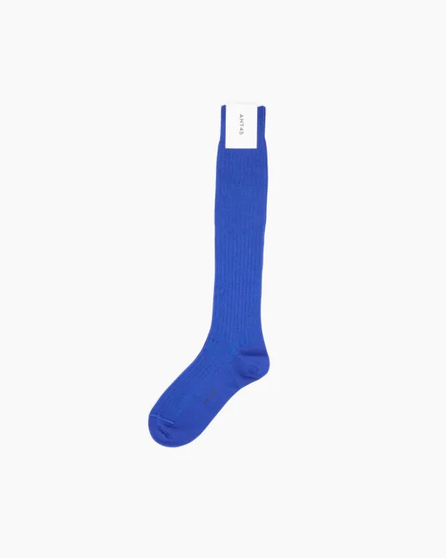 Blue Long Ribbed Cotton Sock sold by John Simons