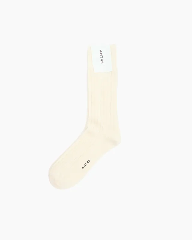 Cream Cashwool Ribbed Sock made by John Simons