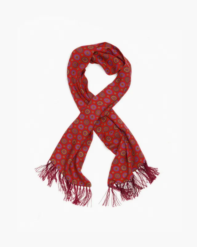 Rich Red Geometric Design Fringed Scarf sold by John Simons