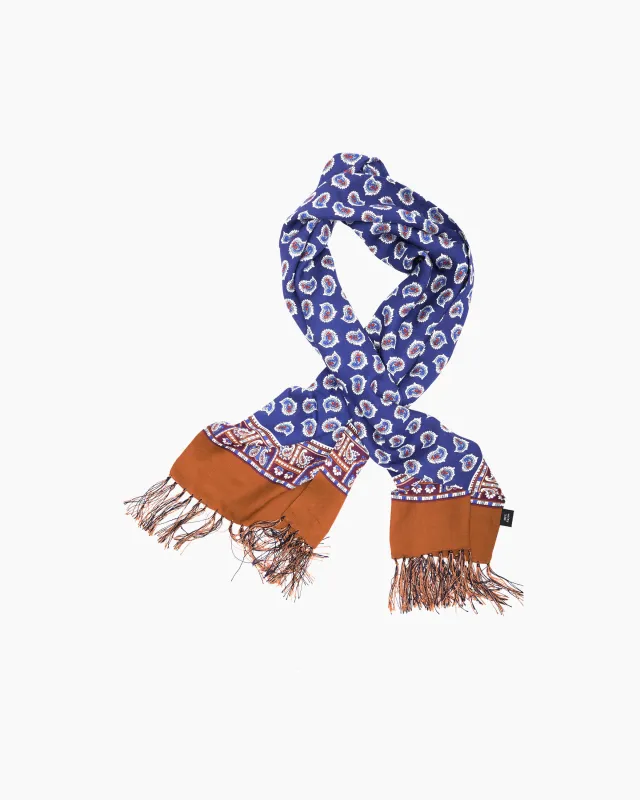 Rich Blue Paisley Fringed Scarf sold by John Simons
