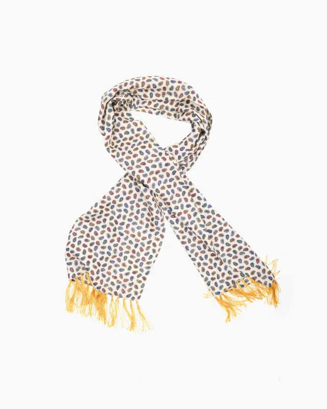 Cream Mini Paisley Fringed Scarf made by John Simons