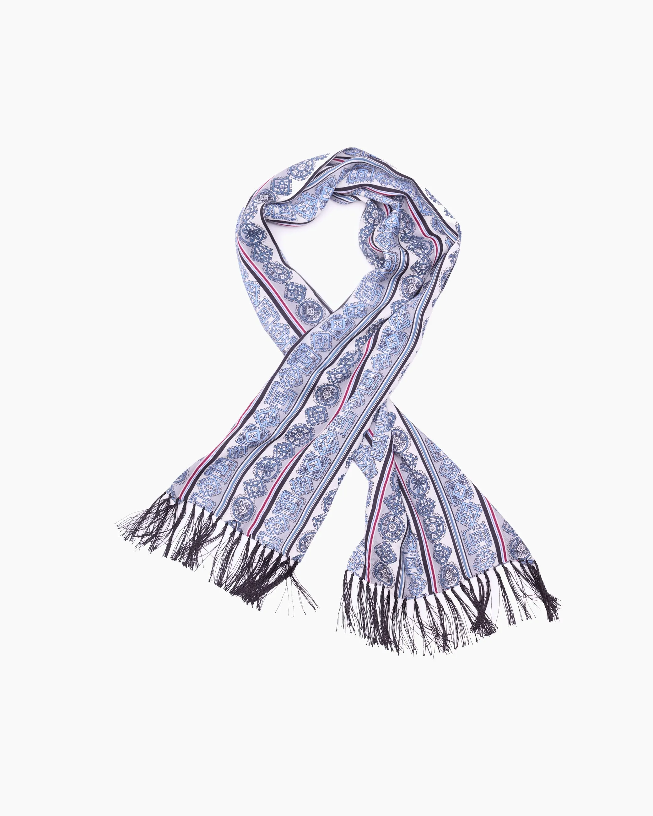 Steel Blue Geometric Fringed Scarf sold by John Simons