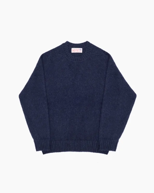 Navy Melange Brushed Shetland Knit Jumper sold by John Simons