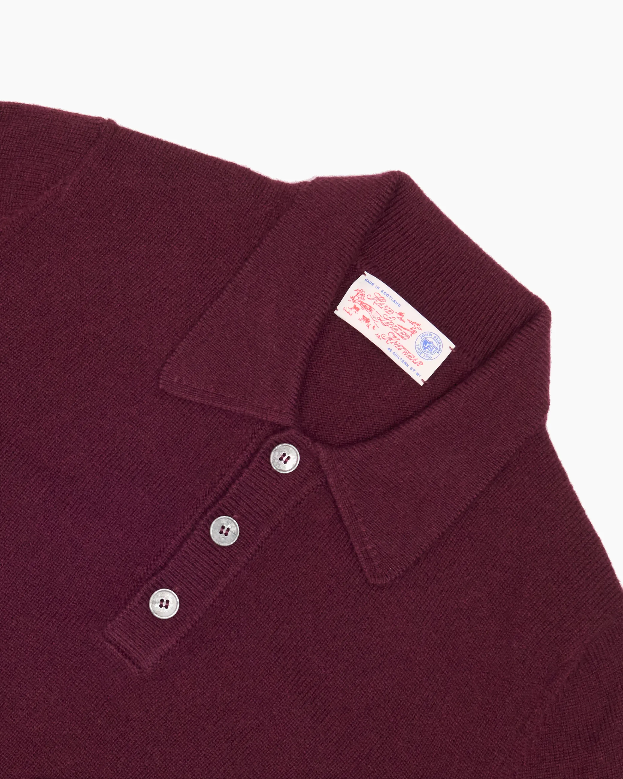 Burgundy Knit Shetland Polo Jumper sold by John Simons product image thumbnail 2