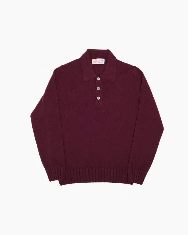 Burgundy Knit Shetland Polo Jumper sold by John Simons