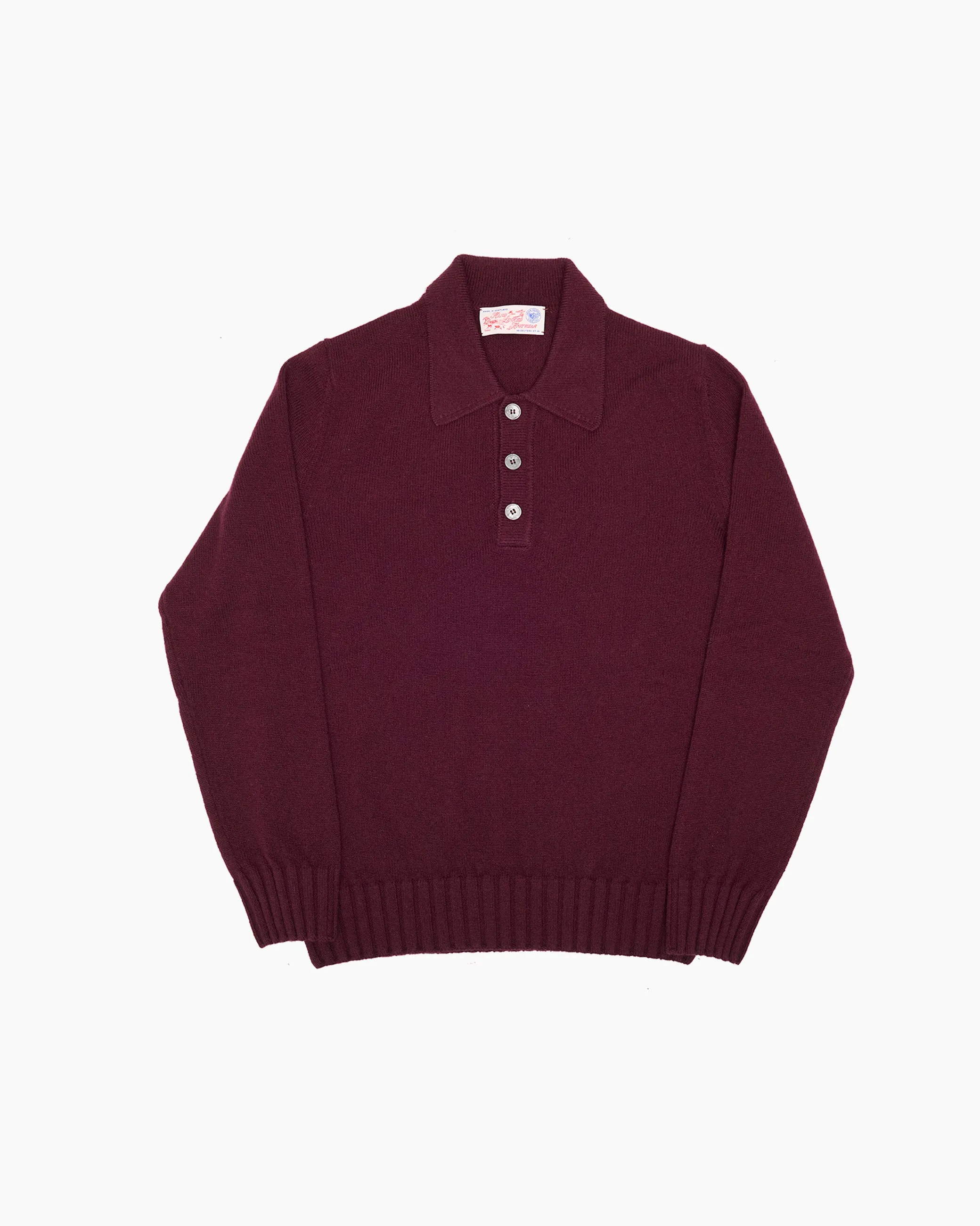 Burgundy Knit Shetland Polo Jumper sold by John Simons