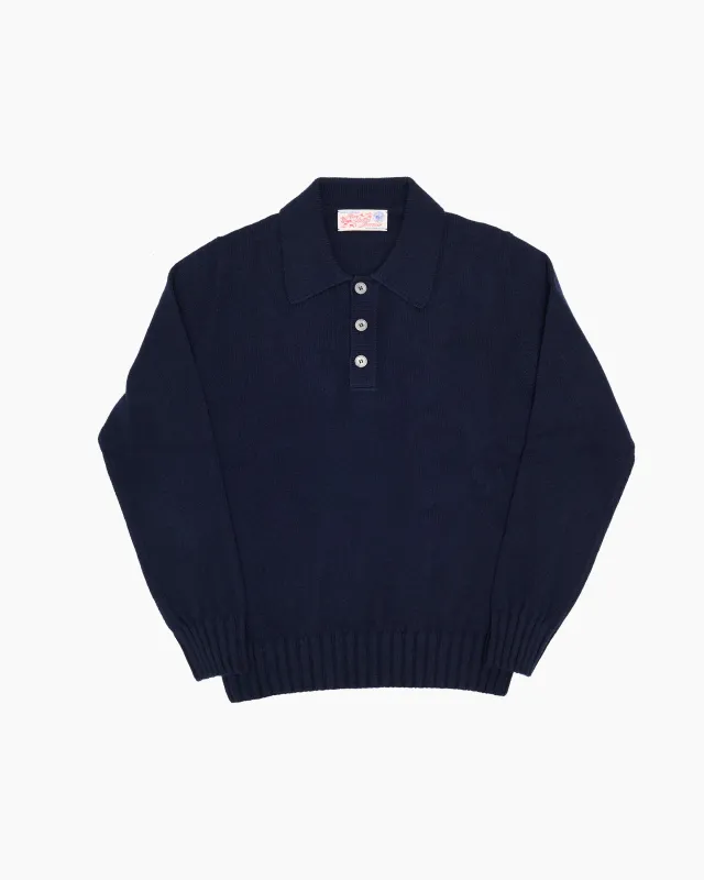 Navy Knit Shetland Polo Jumper sold by John Simons