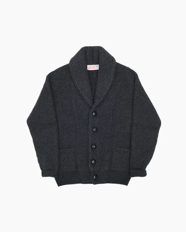 Charcoal Ribbed Shawl Collar Shetland Cardigan sold by John Simons