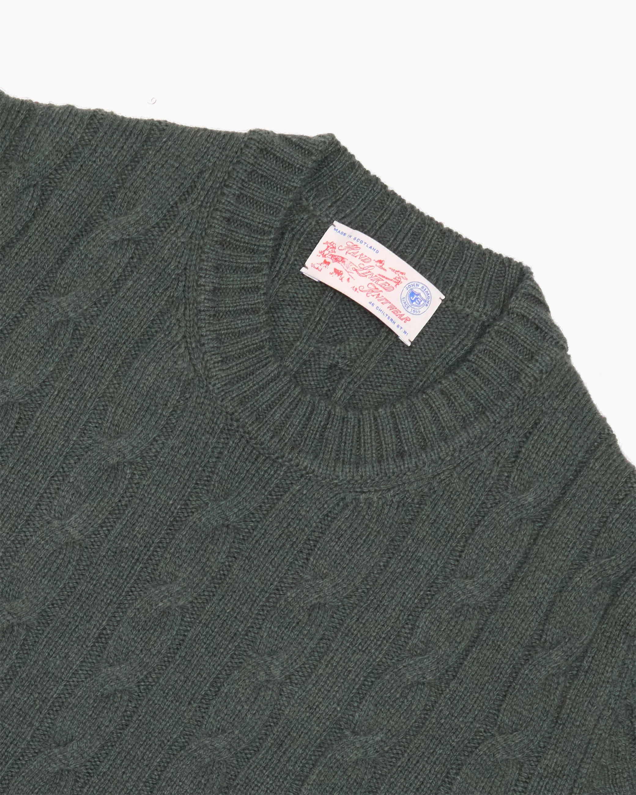 Olive Cable Shetland Knit Jumper sold by John Simons product image thumbnail 2