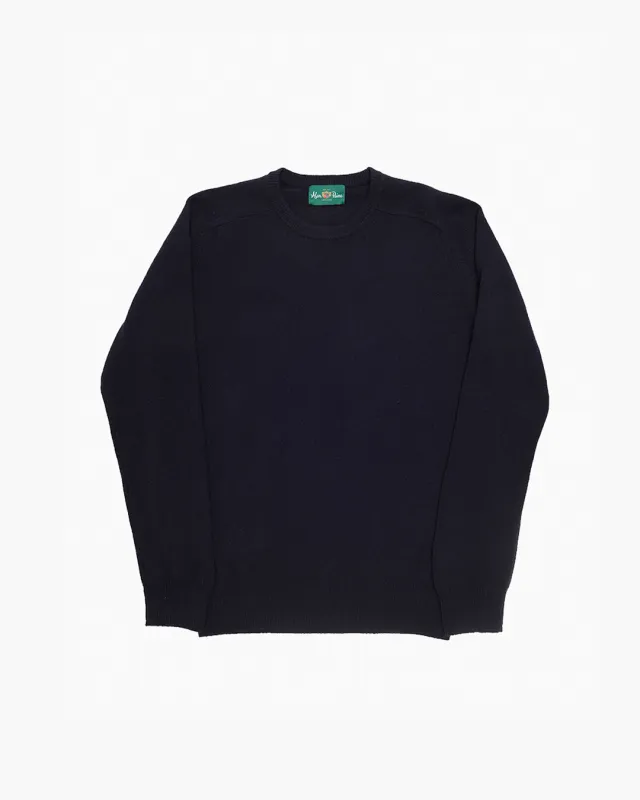 Navy Dorset Lambswool Saddle Shoulder Crew Neck sold by John Simons