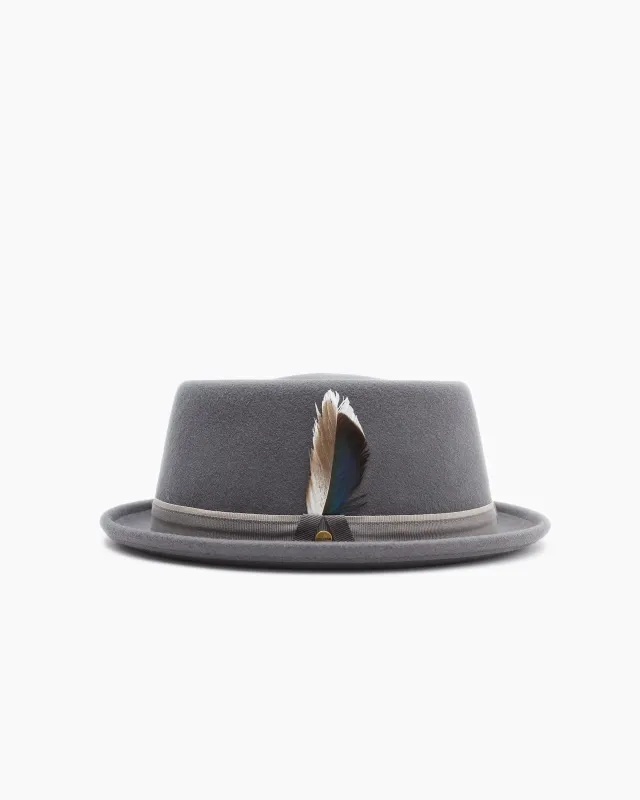 Grey Wool Pork Pie Hat made by Stetson