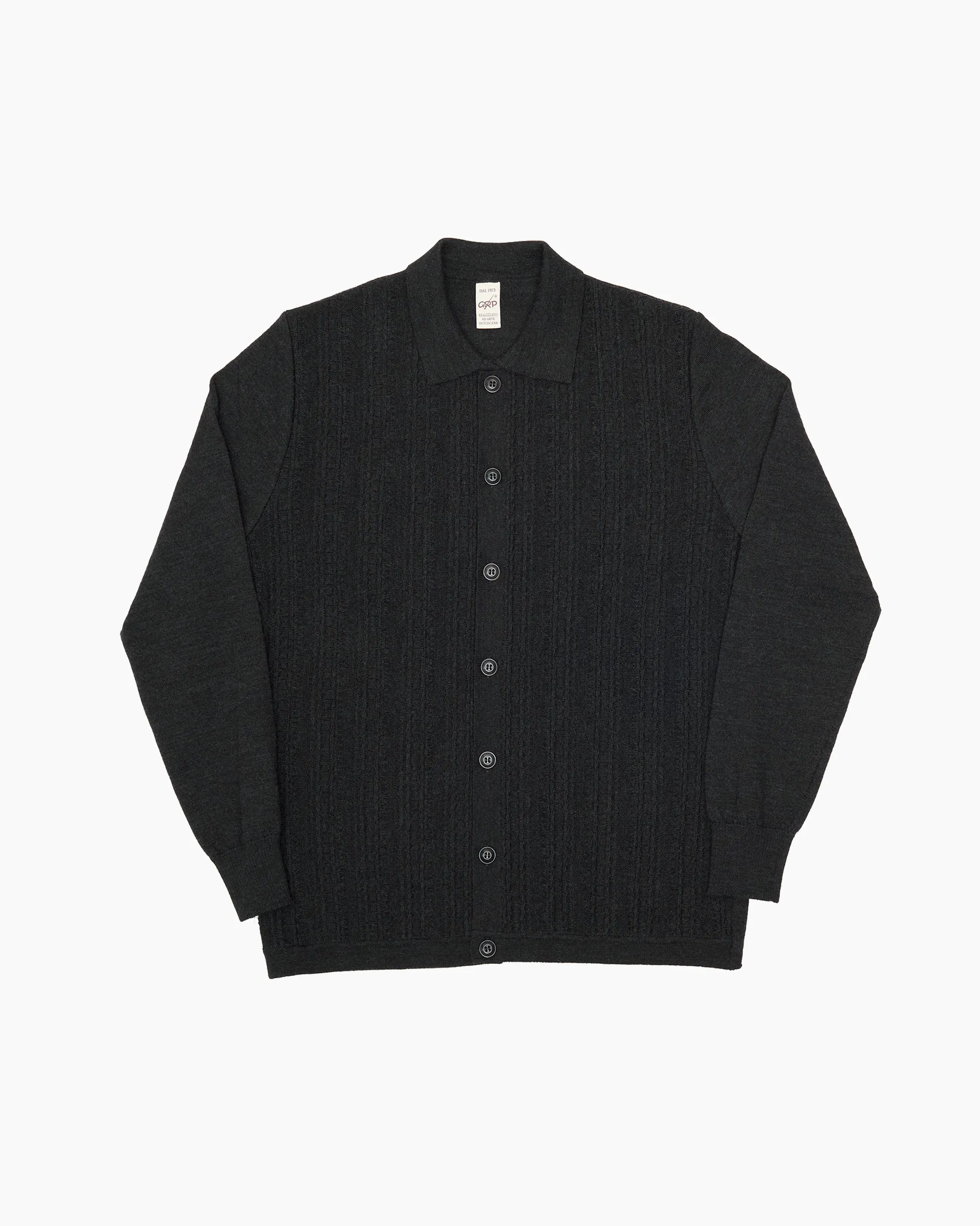 Charcoal Polo Knit Cardigan sold by John Simons