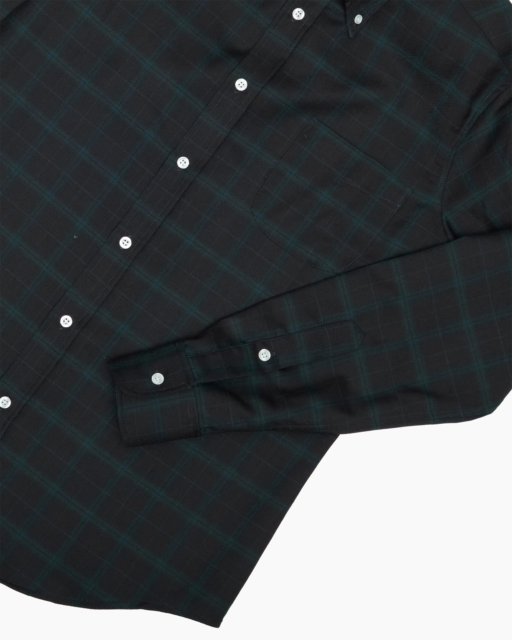 Midnight Navy & Green Check Wool Ivy Shirt sold by John Simons product image thumbnail 3
