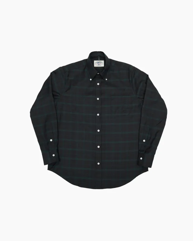 Midnight Navy & Green Check Wool Ivy Shirt sold by John Simons