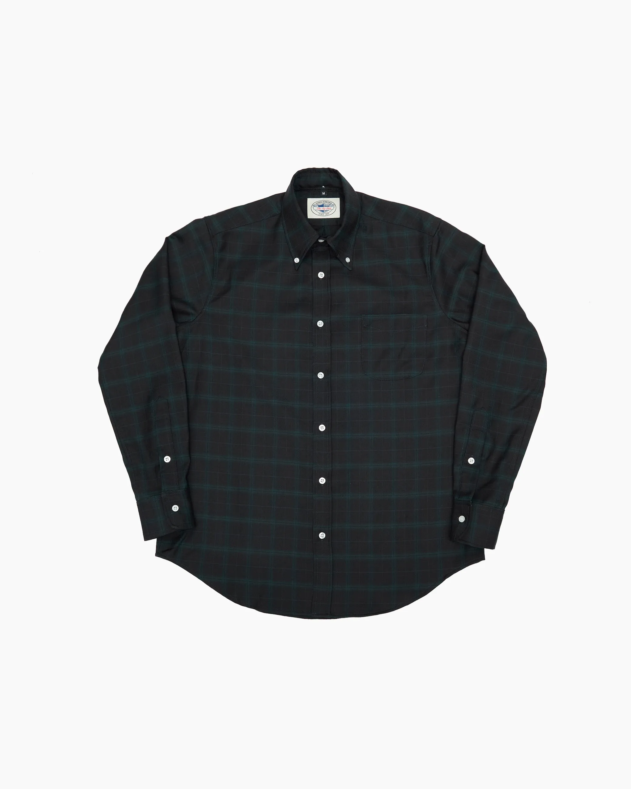 Midnight Navy & Green Check Wool Ivy Shirt sold by John Simons