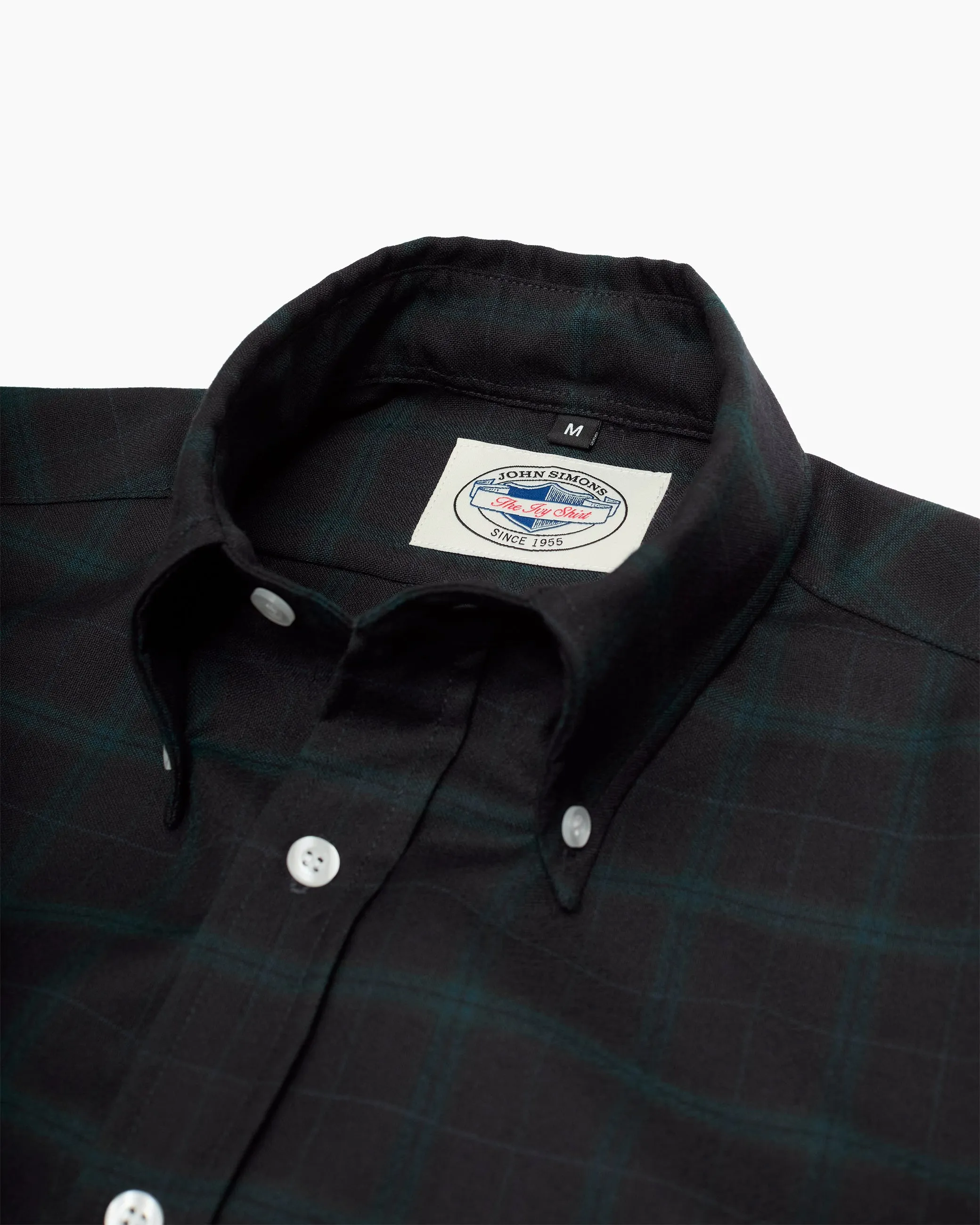 Midnight Navy & Green Check Wool Ivy Shirt sold by John Simons product image thumbnail 2