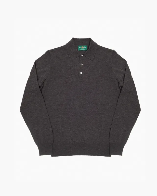 Brown Merino Wool Hindhead Polo Shirt sold by John Simons