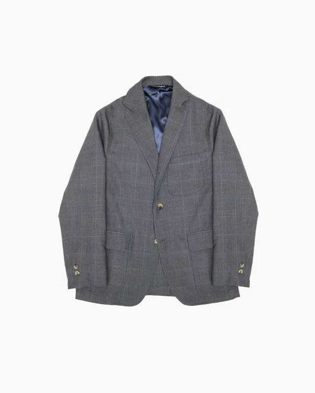 Grey Prince of Wales Wool Check Ivy Jacket sold by John Simons