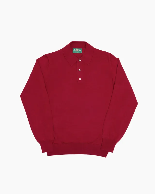 Carmine Red Merino Wool Hindhead Polo Shirt sold by John Simons